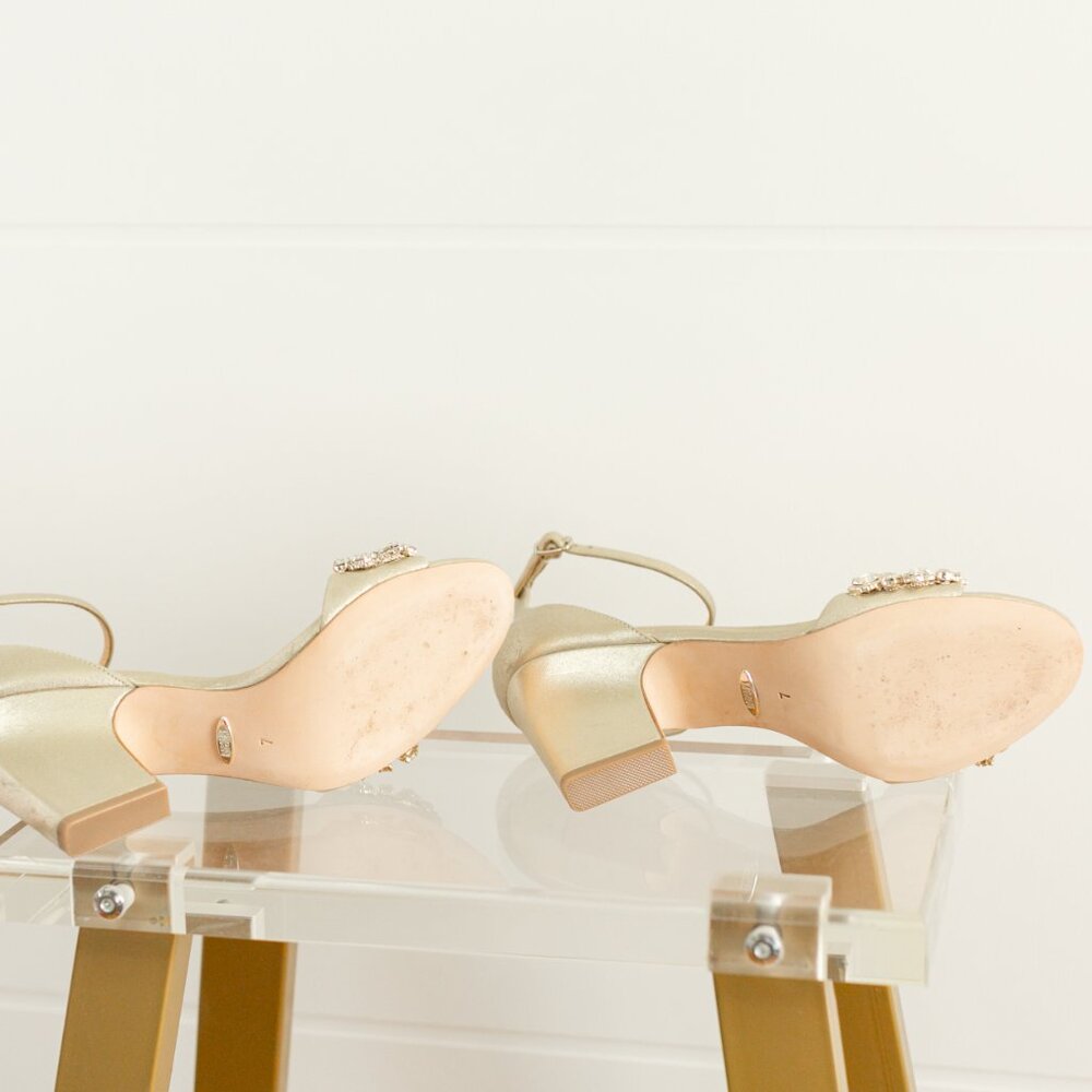 Badgley Mischka Laraine Plantino Gold Women's Leather Heels 7 Metallic Crystal - Picture 8 of 10
